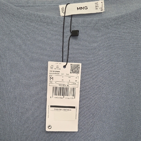 Mango Stone Silver Grsy  Boat Neck Bishops Long Sleeve Knitted Top Sz S Sweater - Picture 2 of 8